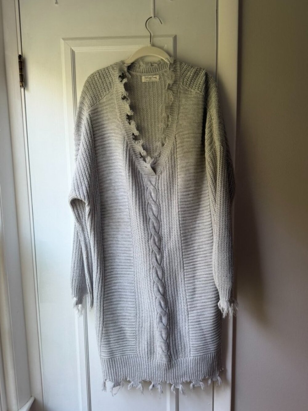 oversized, gray knit sweater dress